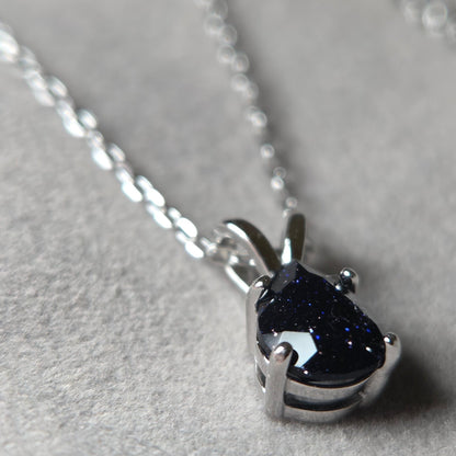 Celestial Sparkle Blue Sandstone Necklace | Tear Drop 925 Sterling Silver Moonstone & Sage