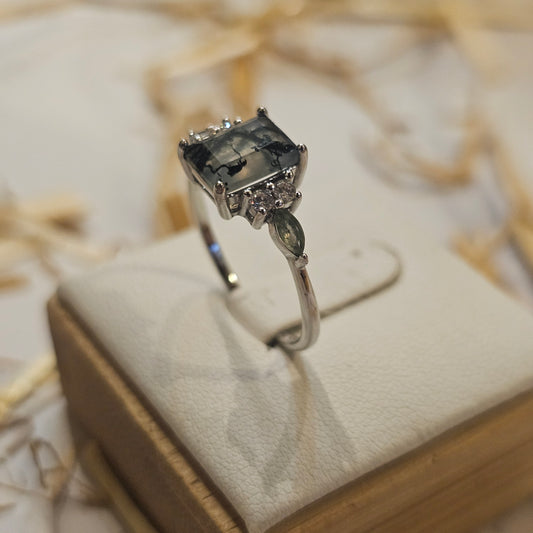 Woodland Echo's - Square Moss Agate Ring Natural Stone
