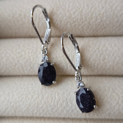 Celestial Sparkle Blue Sandstone Dangle Earrings | Oval 925 Sterling Silver Moonstone & Sage