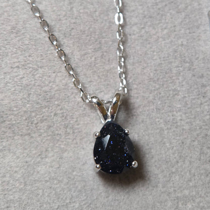Celestial Sparkle Blue Sandstone Necklace | Tear Drop 925 Sterling Silver Moonstone & Sage