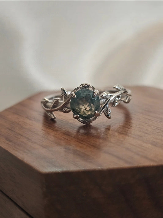Moss Agate Leaf Ring