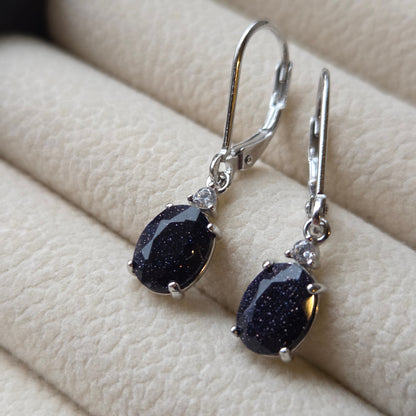 Celestial Sparkle Blue Sandstone Dangle Earrings | Oval 925 Sterling Silver Moonstone & Sage