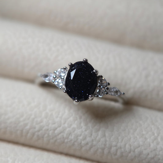 Celestial Sparkle Blue Sandstone Ring | Oval 925 Sterling Silver