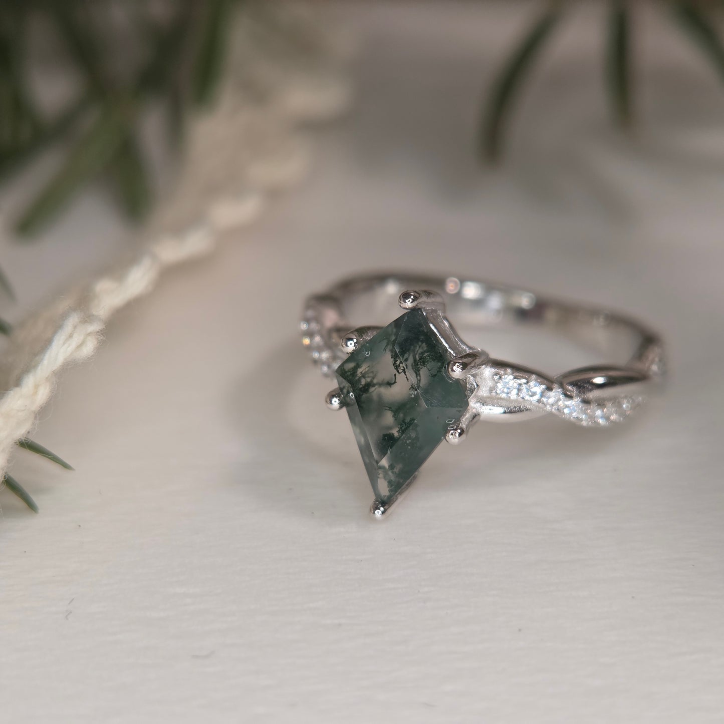 Forest Glade Moss Agate Ring | Kite Cut 925 Sterling Silver