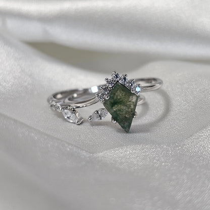 Moss Agate Stacking Ring Set | A Whisper of Forest Light Moonstone&Sage