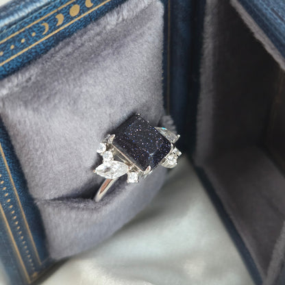 Celestial Crown Ring – Midnight Crown with Starry Blue Sandstone Moonstone&Sage