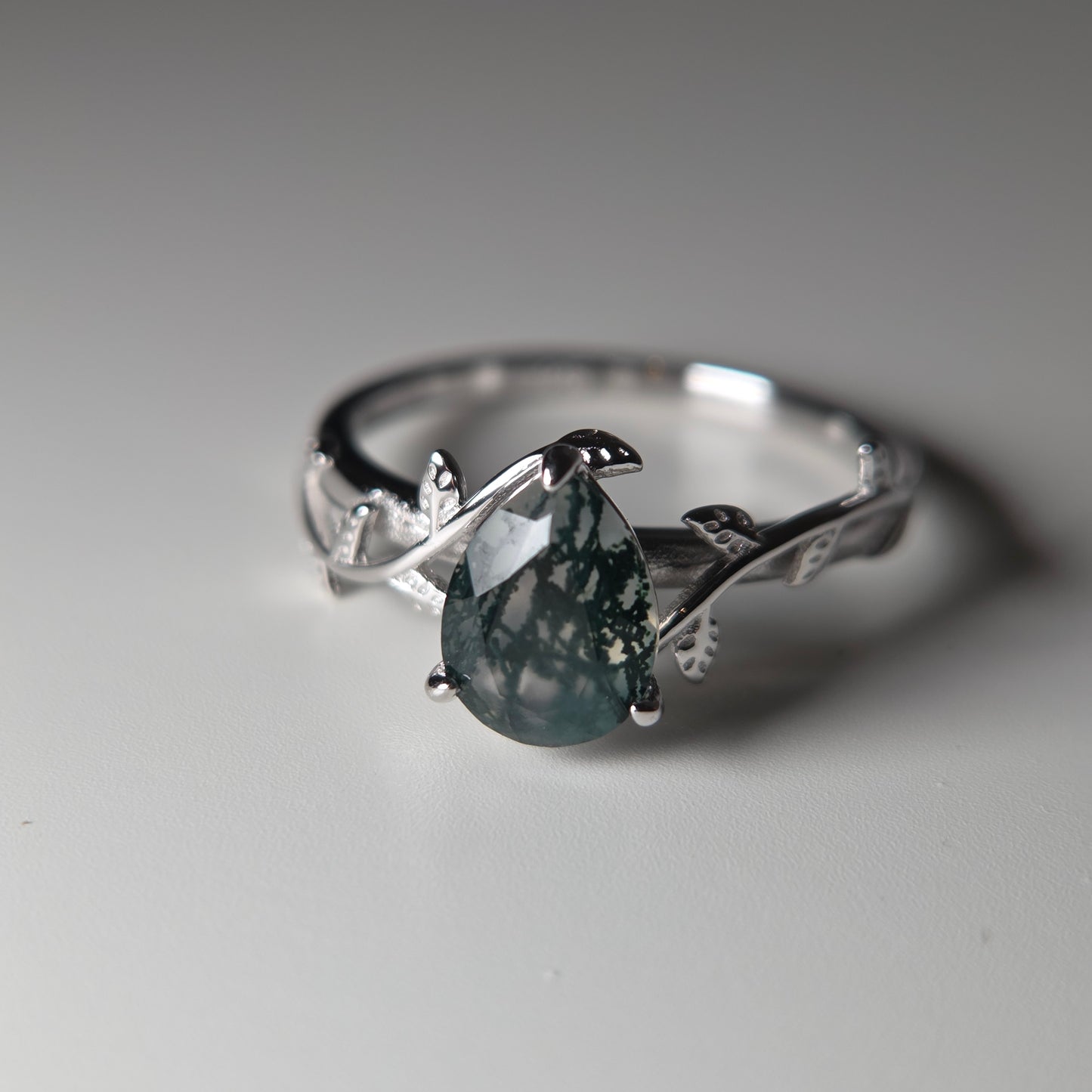 Moss Agate Promise Ring Set - Natural Moss agate Stone with Cubic Zirconia set in 925 silver
