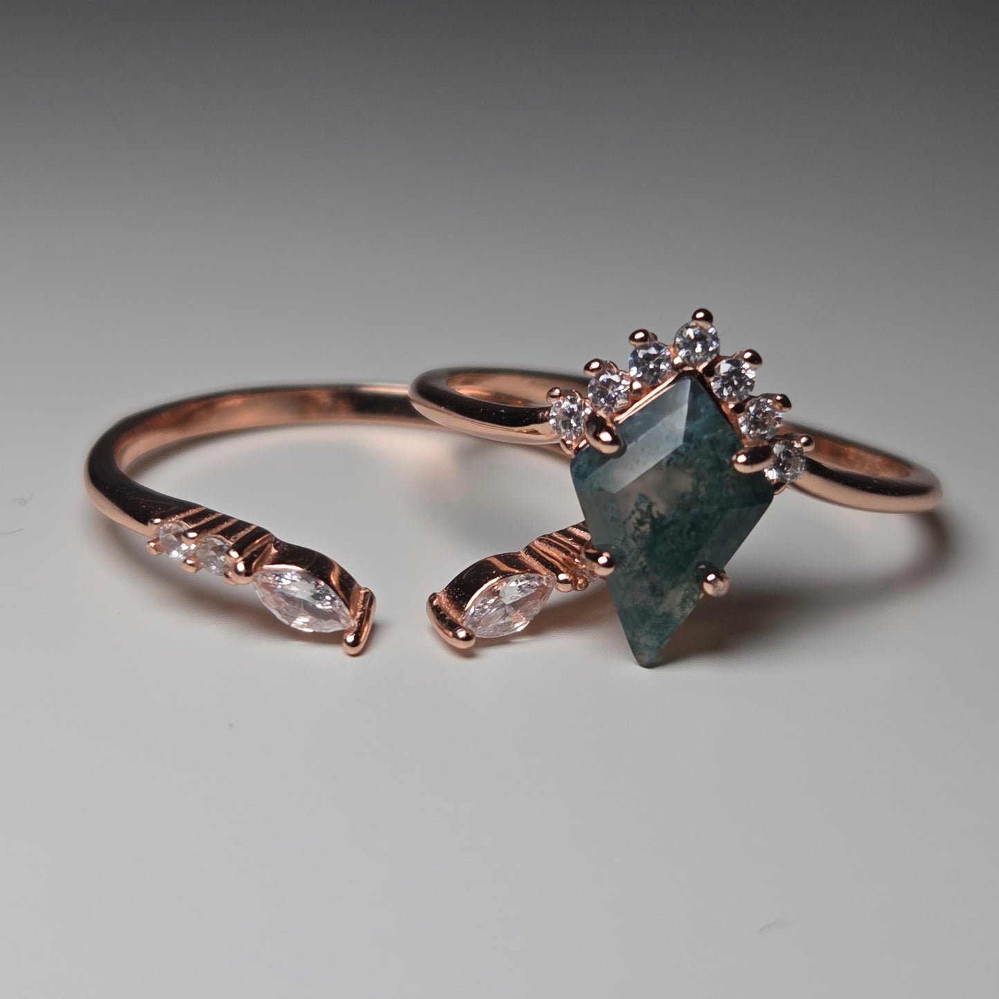 Rose Gold Moss Agate Stacking Ring Set