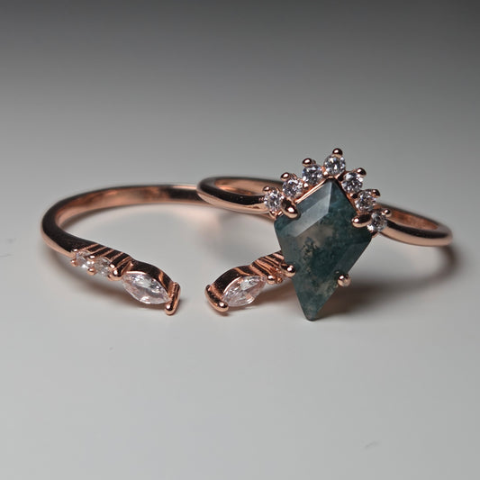Rose Gold Moss Agate Stacking Ring Set