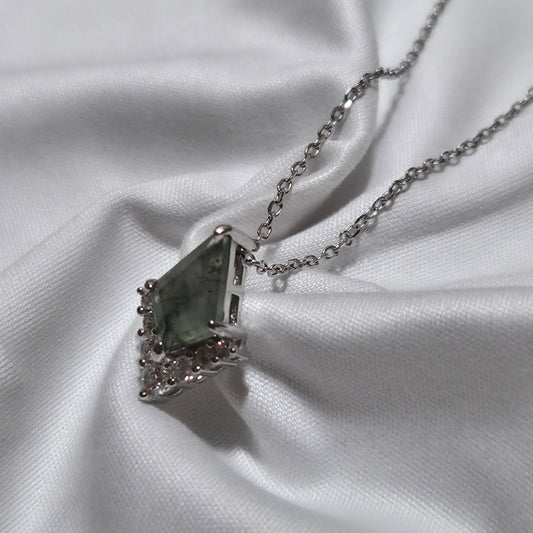 Forest Dream Necklace - Natural Moss Agate With Cubic Zirconia 925 Silver 18" Chain