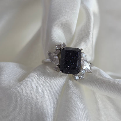 Celestial Crown Ring – Midnight Crown with Starry Blue Sandstone Moonstone&Sage