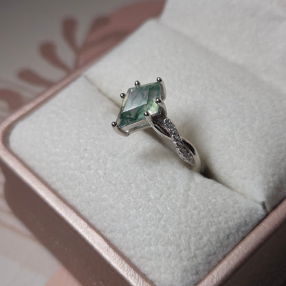 Forest Glade Moss Agate Alternative Engagement Ring Moonstone & Sage