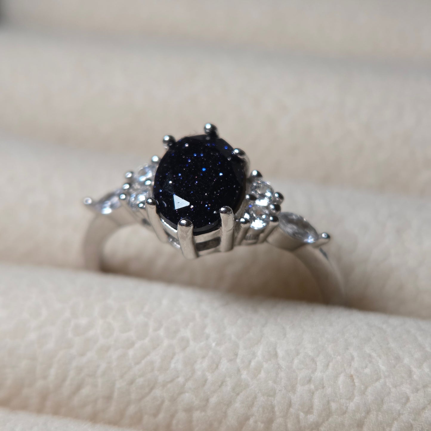 Celestial Sparkle Blue Sandstone Ring | Oval 925 Sterling Silver