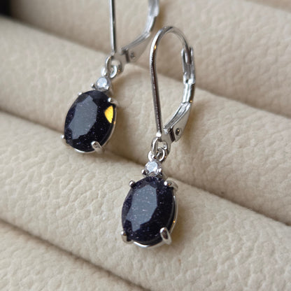 Celestial Sparkle Blue Sandstone Dangle Earrings | Oval 925 Sterling Silver Moonstone & Sage