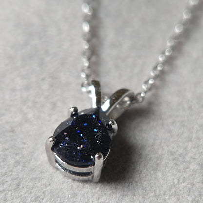 Celestial Sparkle Blue Sandstone Necklace | Tear Drop 925 Sterling Silver Moonstone & Sage