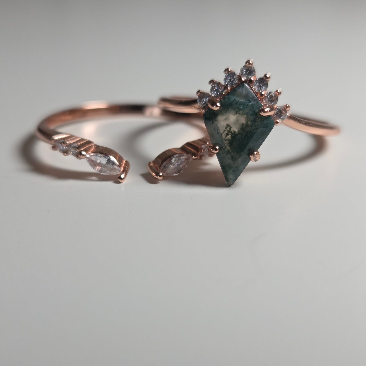 Rose Gold Moss Agate Stacking Ring Set