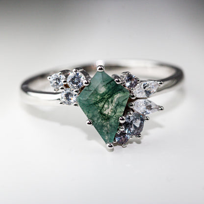 Aurora Forest Moss Agate Alternative Engagement Ring Moonstone&Sage