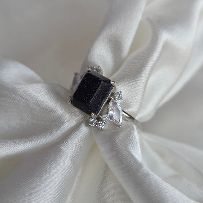 Celestial Crown Ring – Midnight Crown with Starry Blue Sandstone Moonstone&Sage