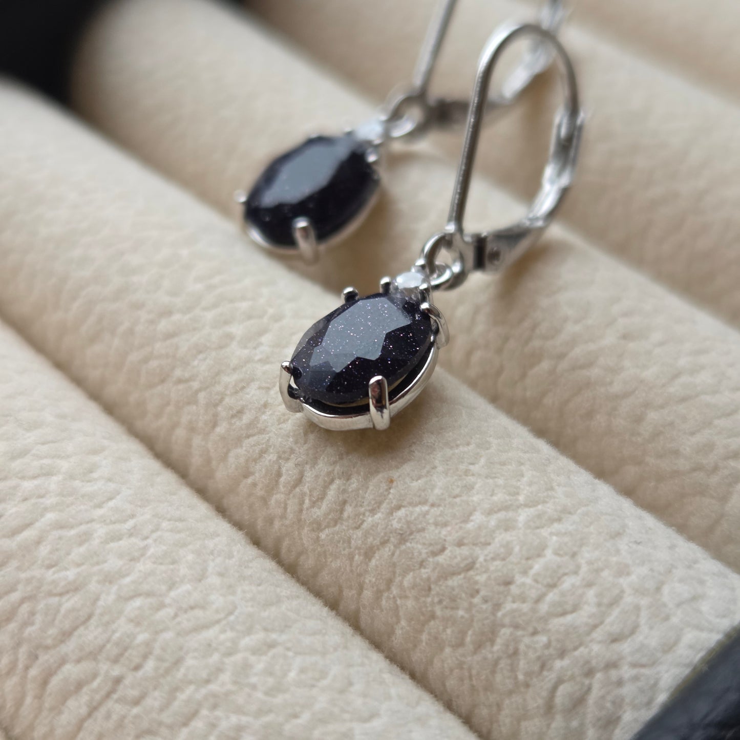 Celestial Sparkle Blue Sandstone Dangle Earrings | Oval 925 Sterling Silver