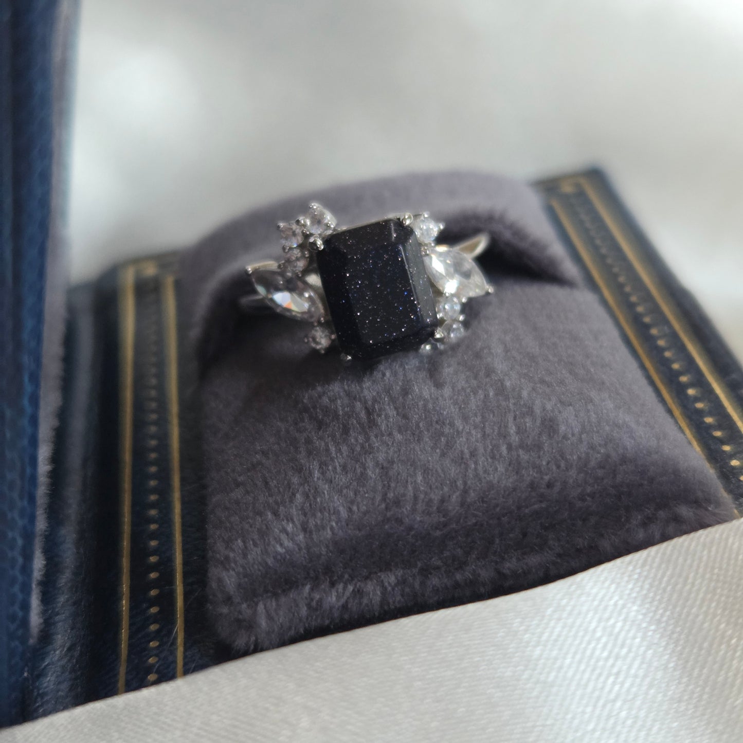 Celestial Crown Ring – Midnight Crown with Starry Blue Sandstone