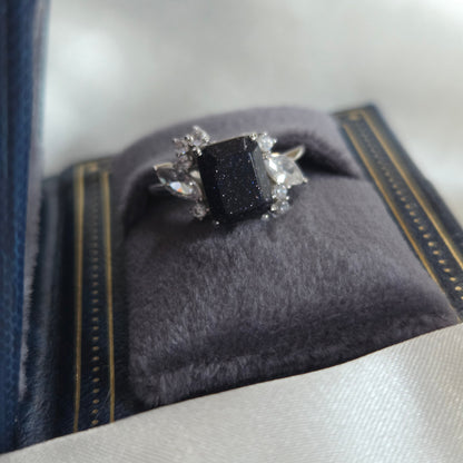 Celestial Crown Ring – Midnight Crown with Starry Blue Sandstone Moonstone&Sage