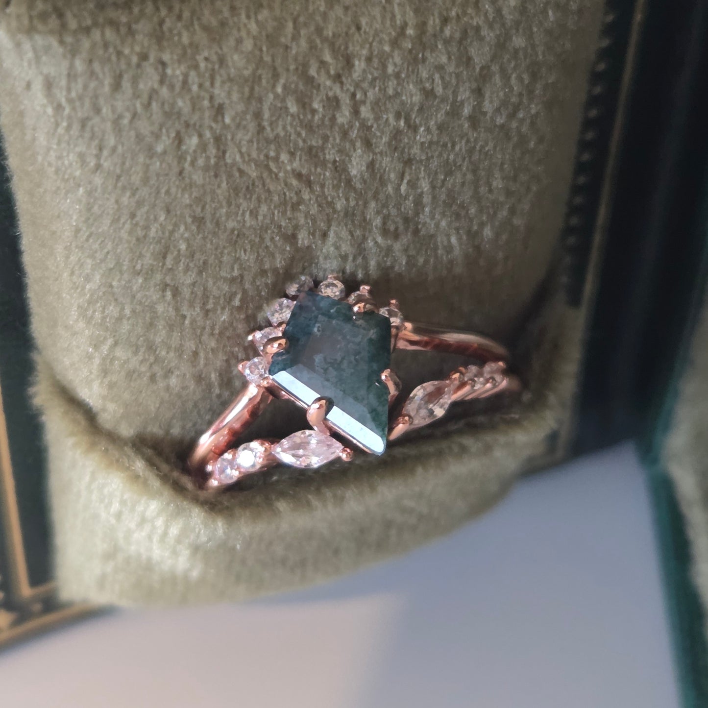 Rose Gold Moss Agate Stacking Ring Set