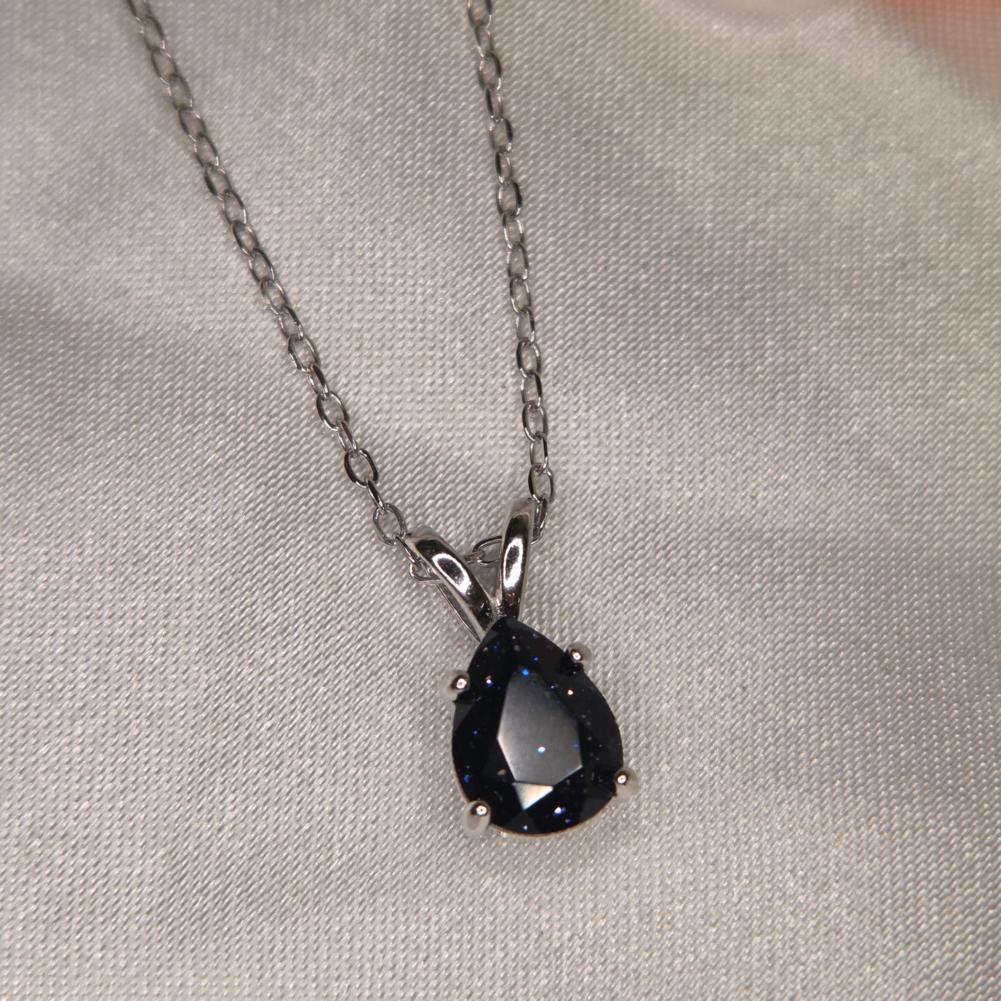 Celestial Sparkle Blue Sandstone Necklace | Tear Drop 925 Sterling Silver