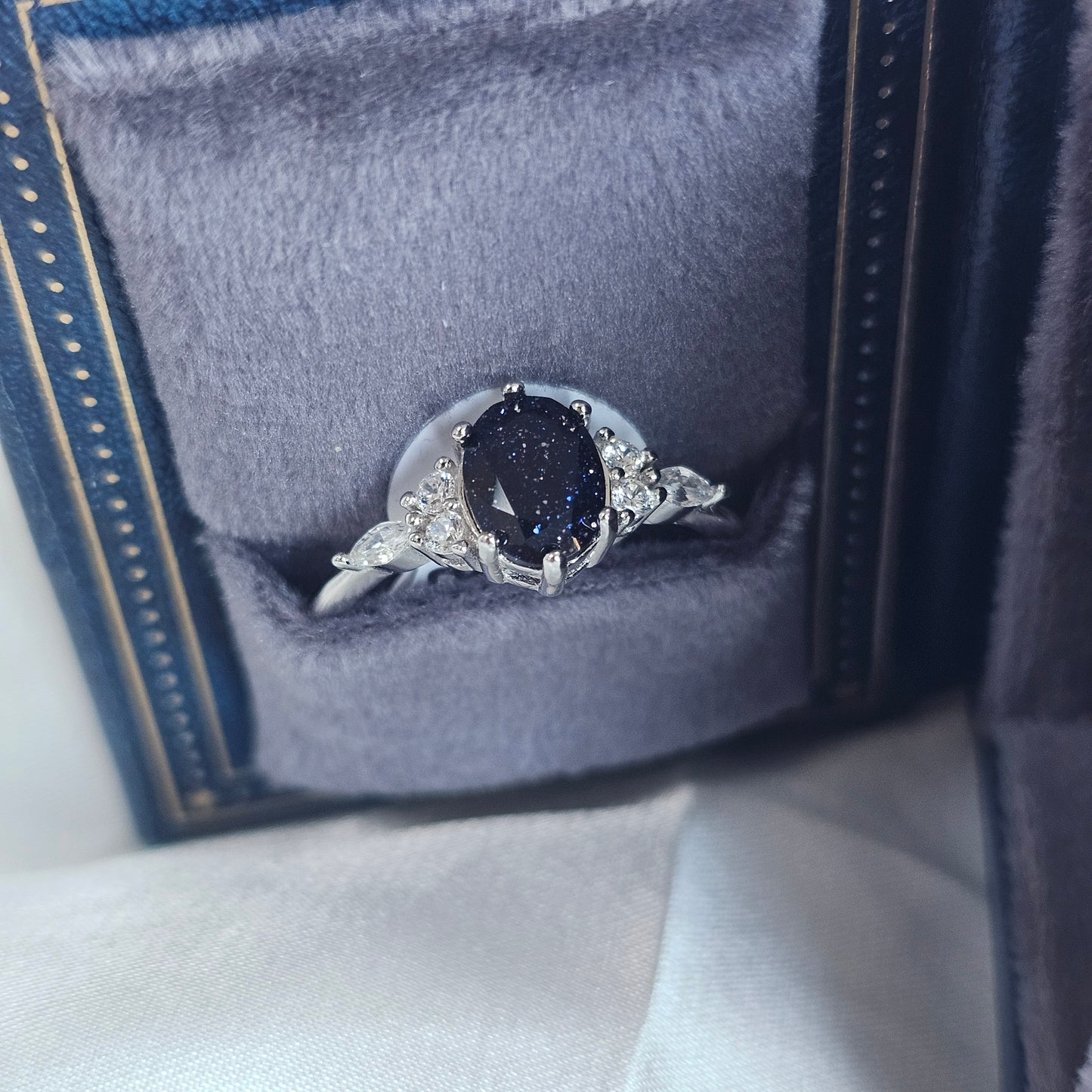 Celestial Sparkle Blue Sandstone Ring | Oval 925 Sterling Silver