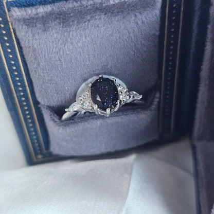Celestial Sparkle Blue Sandstone Ring | Oval 925 Sterling Silver Moonstone&Sage