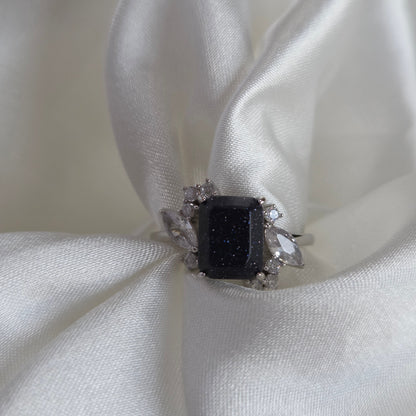 Celestial Crown Ring – Midnight Crown with Starry Blue Sandstone Moonstone&Sage