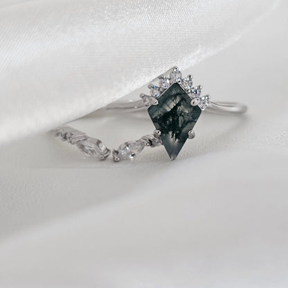 Moss Agate Stacking Ring Set | A Whisper of Forest Light Moonstone&Sage