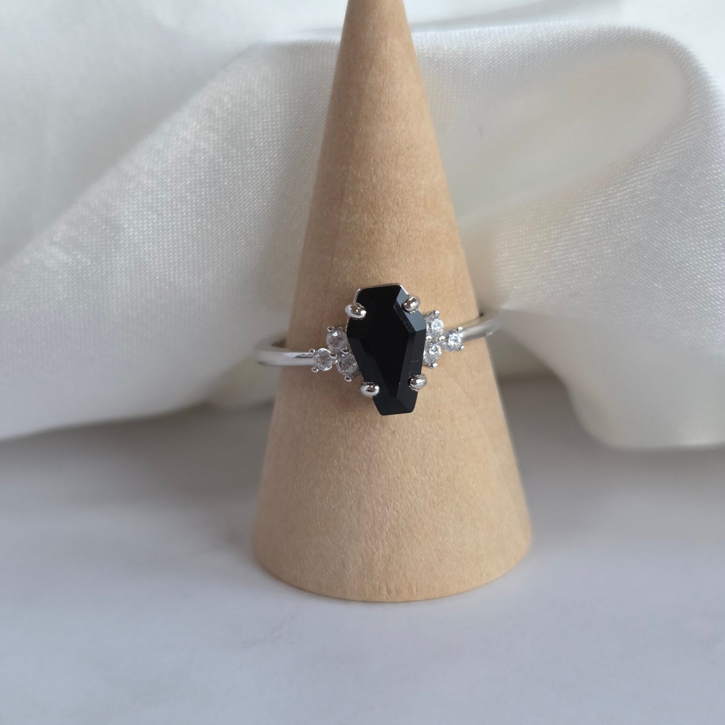 Onyx Eclipse Ring – Coffin Cut Black Onyx 925 Sterling Silver Rhodium-Plated Ring