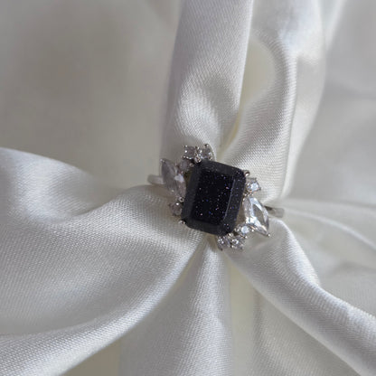 Celestial Crown Ring – Midnight Crown with Starry Blue Sandstone Moonstone&Sage