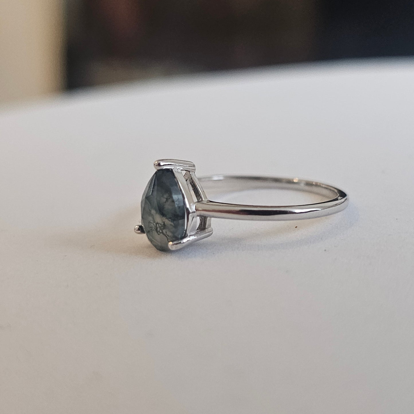 Droplet Promise Ring - Moss Agate