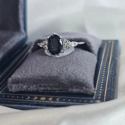 Celestial Sparkle Blue Sandstone Ring | Oval 925 Sterling Silver Moonstone&Sage