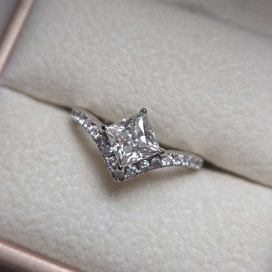 1ct Princess Cut Engagement Ring - Moissanite | 925 Silver Moonstone & Sage