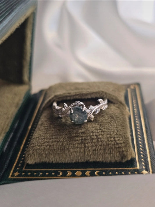 Moss Agate Leaf Ring