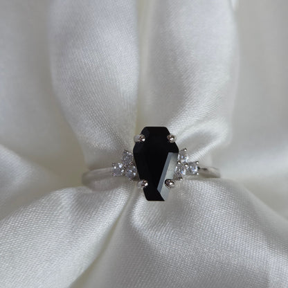 Onyx Eclipse Ring – Coffin Cut Black Onyx 925 Sterling Silver Rhodium-Plated Ring Moonstone&Sage