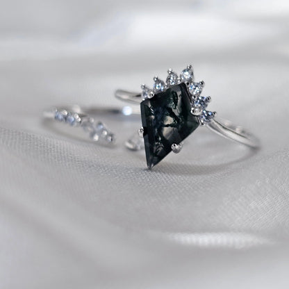 Moss Agate Stacking Ring Set | A Whisper of Forest Light Moonstone&Sage