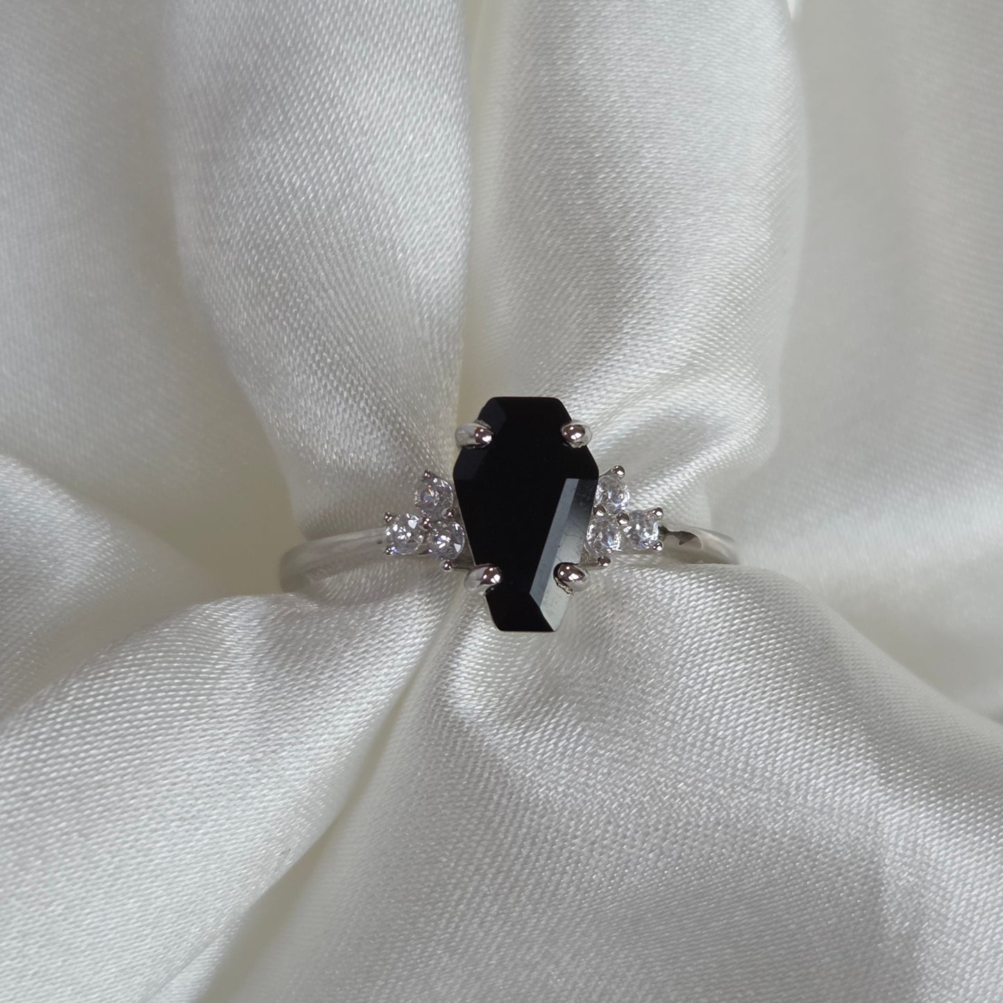 Onyx Eclipse Ring – Coffin Cut Black Onyx 925 Sterling Silver Rhodium-Plated Ring