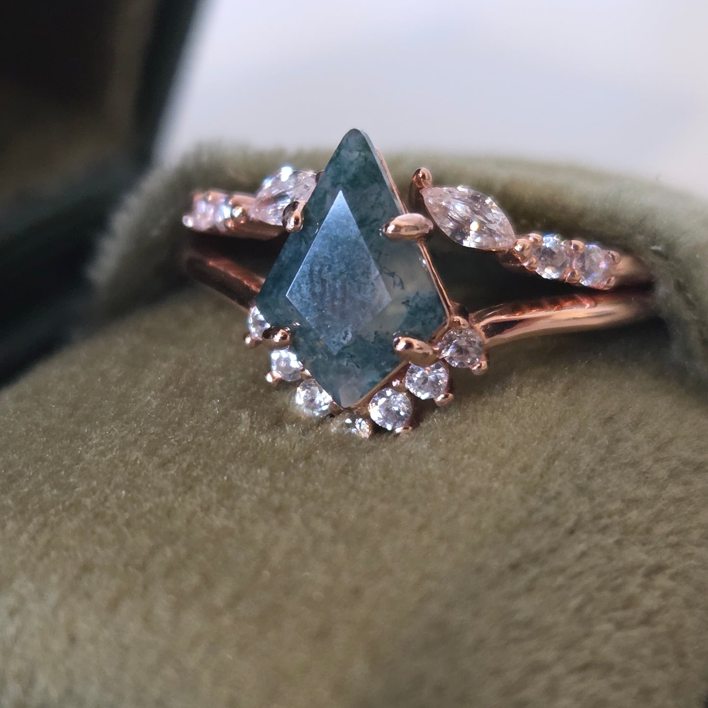 Rose Gold Moss Agate Stacking Ring Set