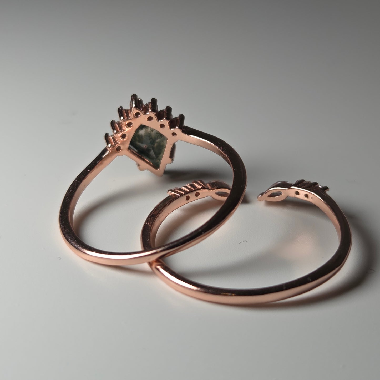 Rose Gold Moss Agate Stacking Ring Set