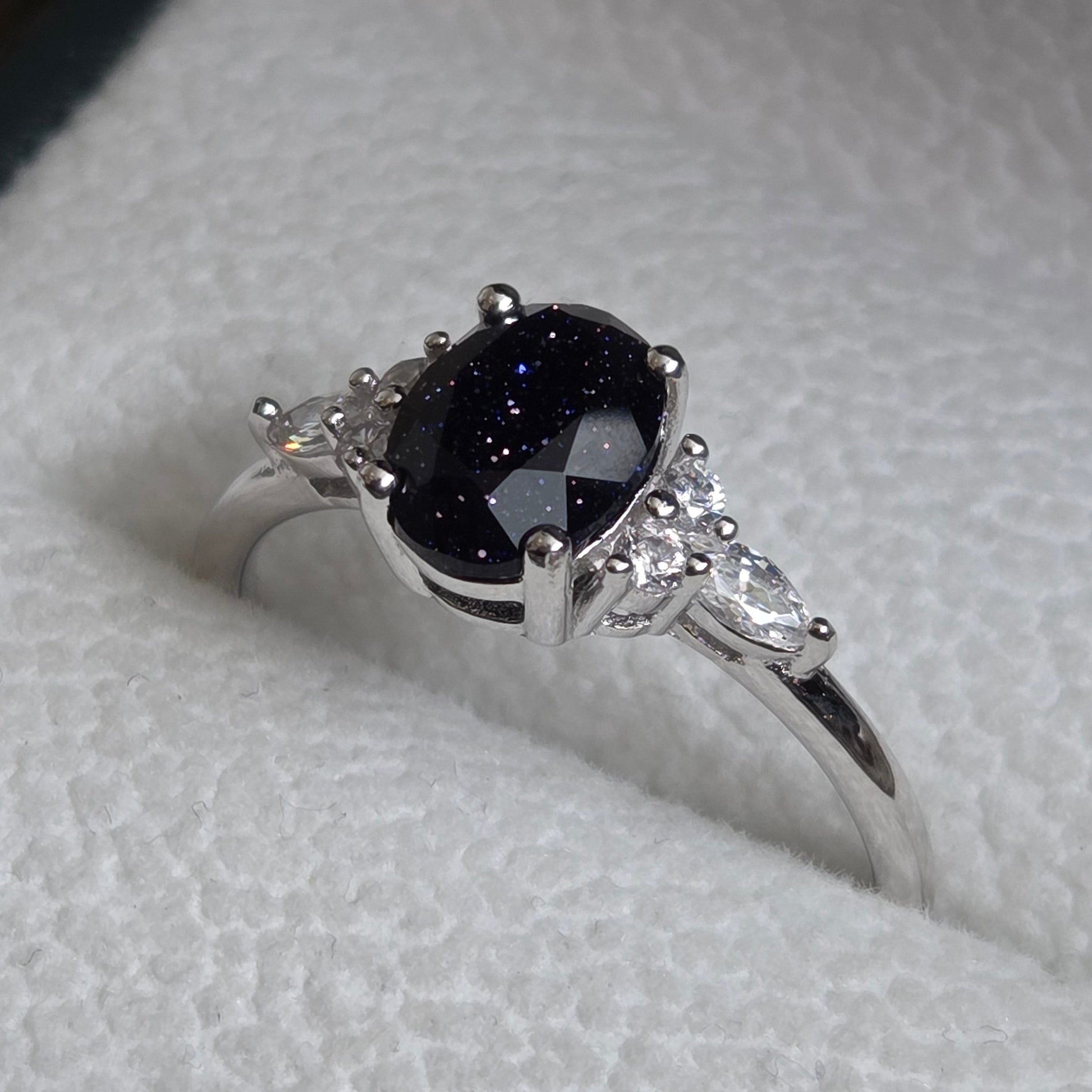 blue goldstone blue sandstone ring silver ring